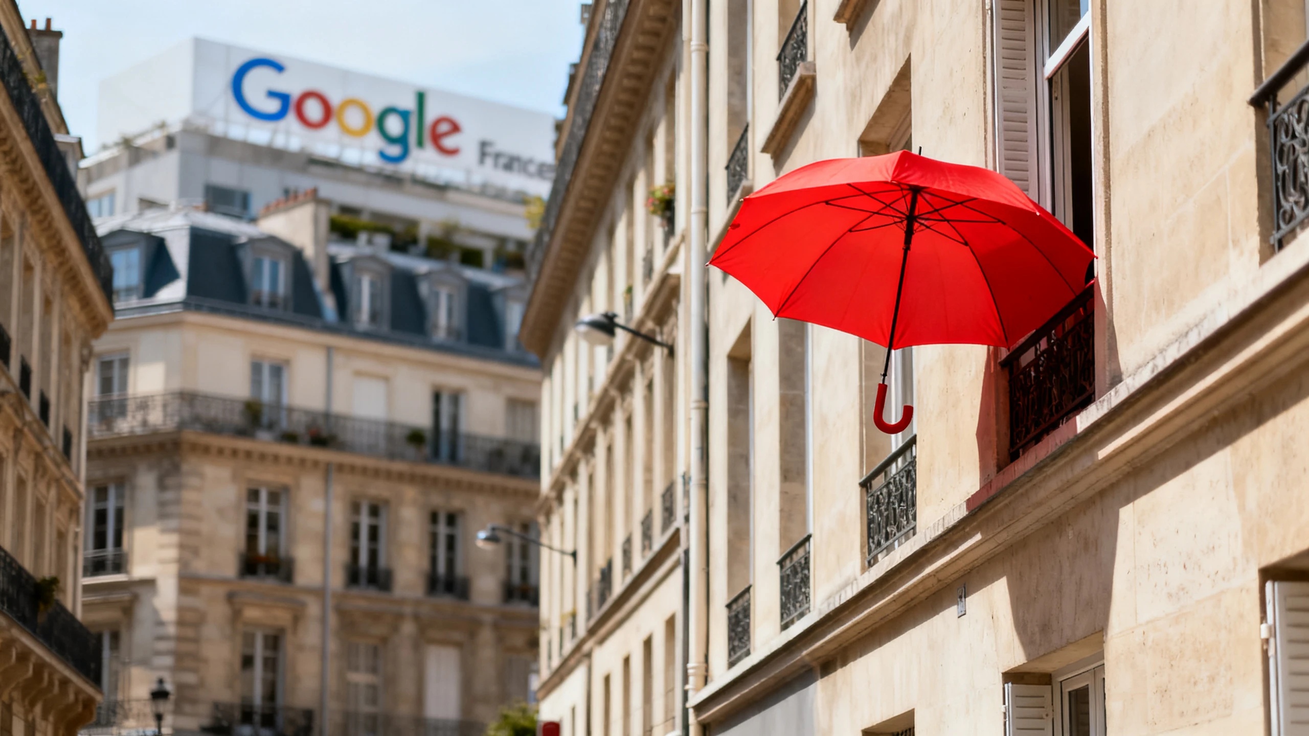 Red Umbrella Spotted Hanging From Paris Apartment Near Google France FAYFO.com